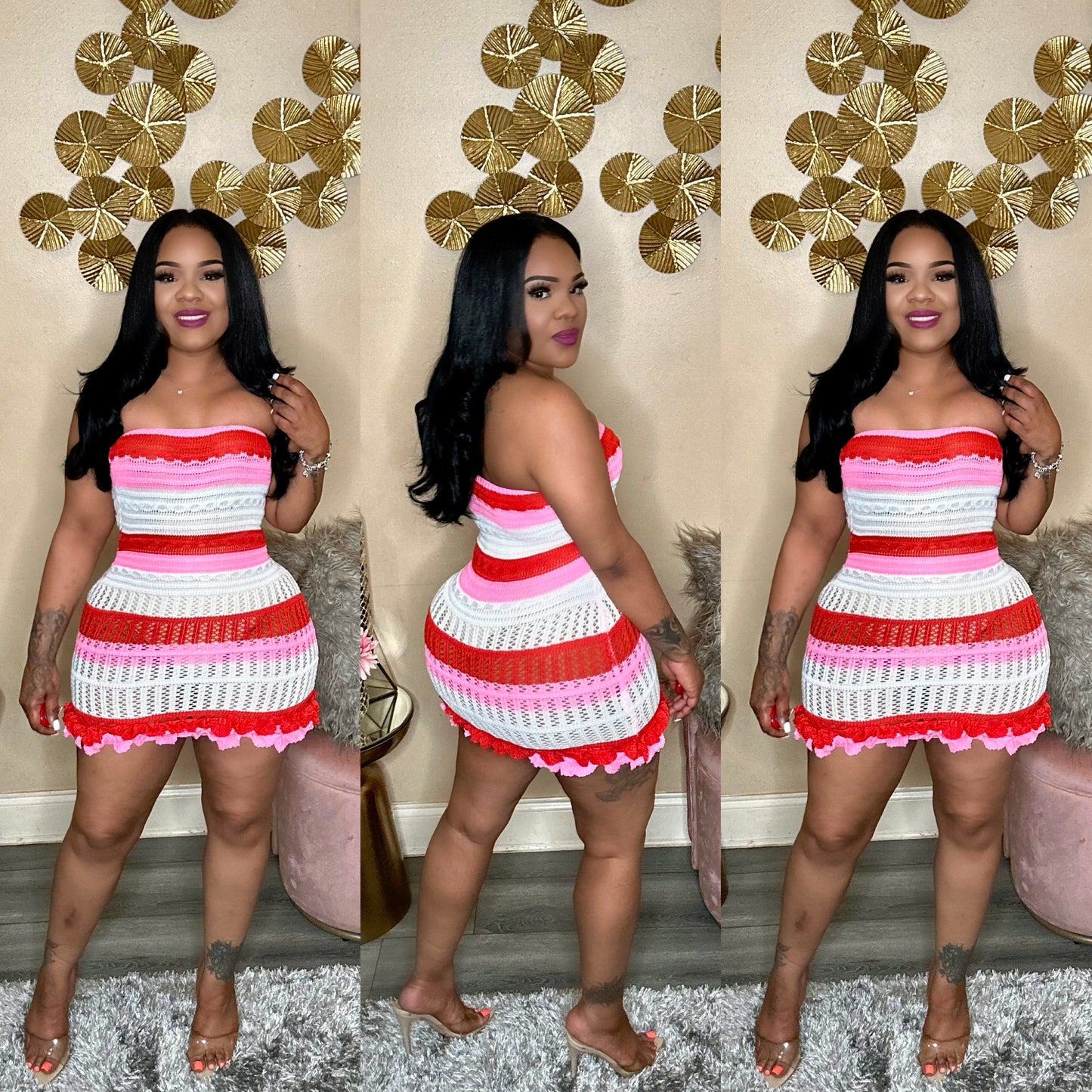 SWEETHEART KNIT TUBE DRESS (WHITE/MULTI)