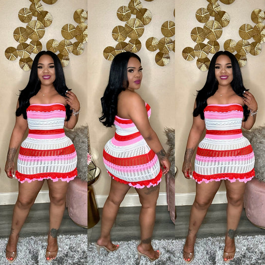 SWEETHEART KNIT TUBE DRESS (WHITE/MULTI)