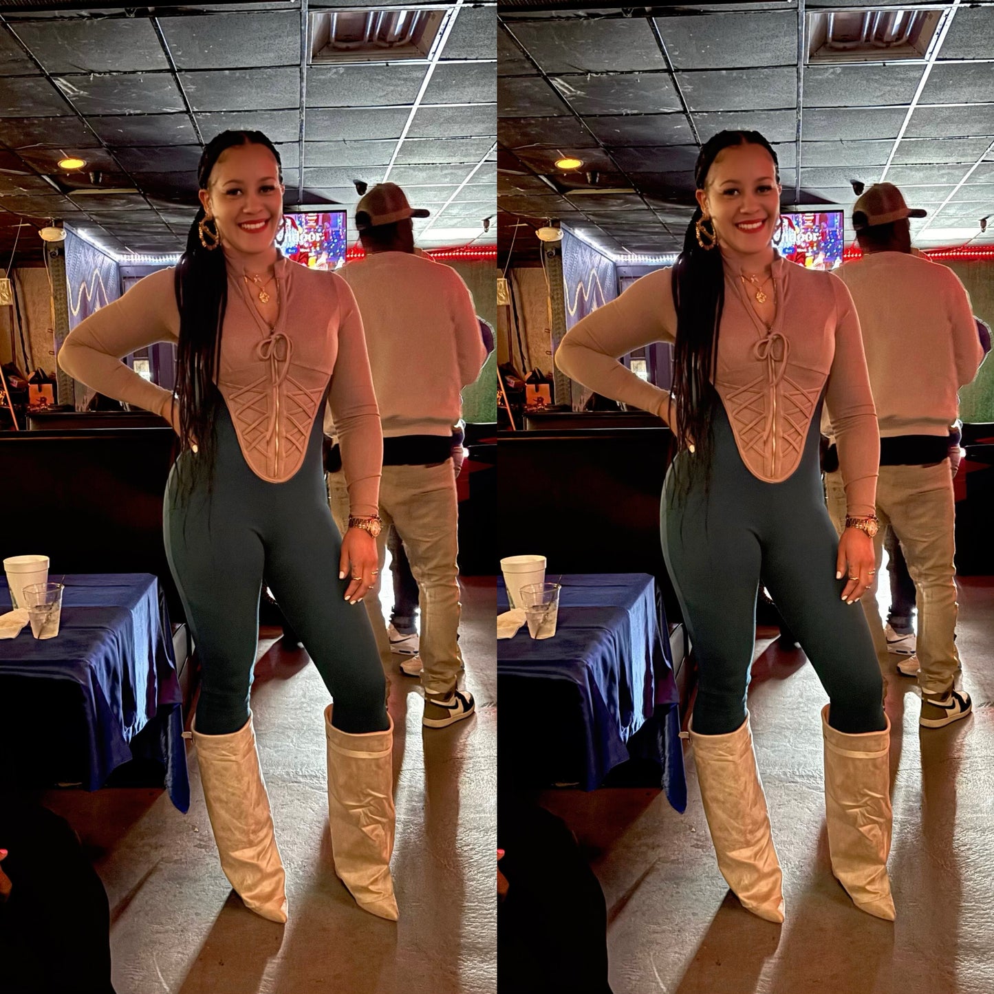 LACE ME UP BABE JUMPSUIT (H.GREEN/MOCHA)