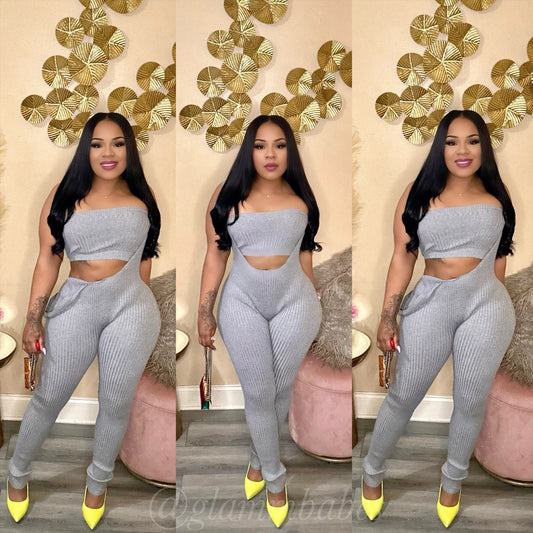 MADE YOU LOOK BABE JUMPSUIT SET (HEATHER GREY)