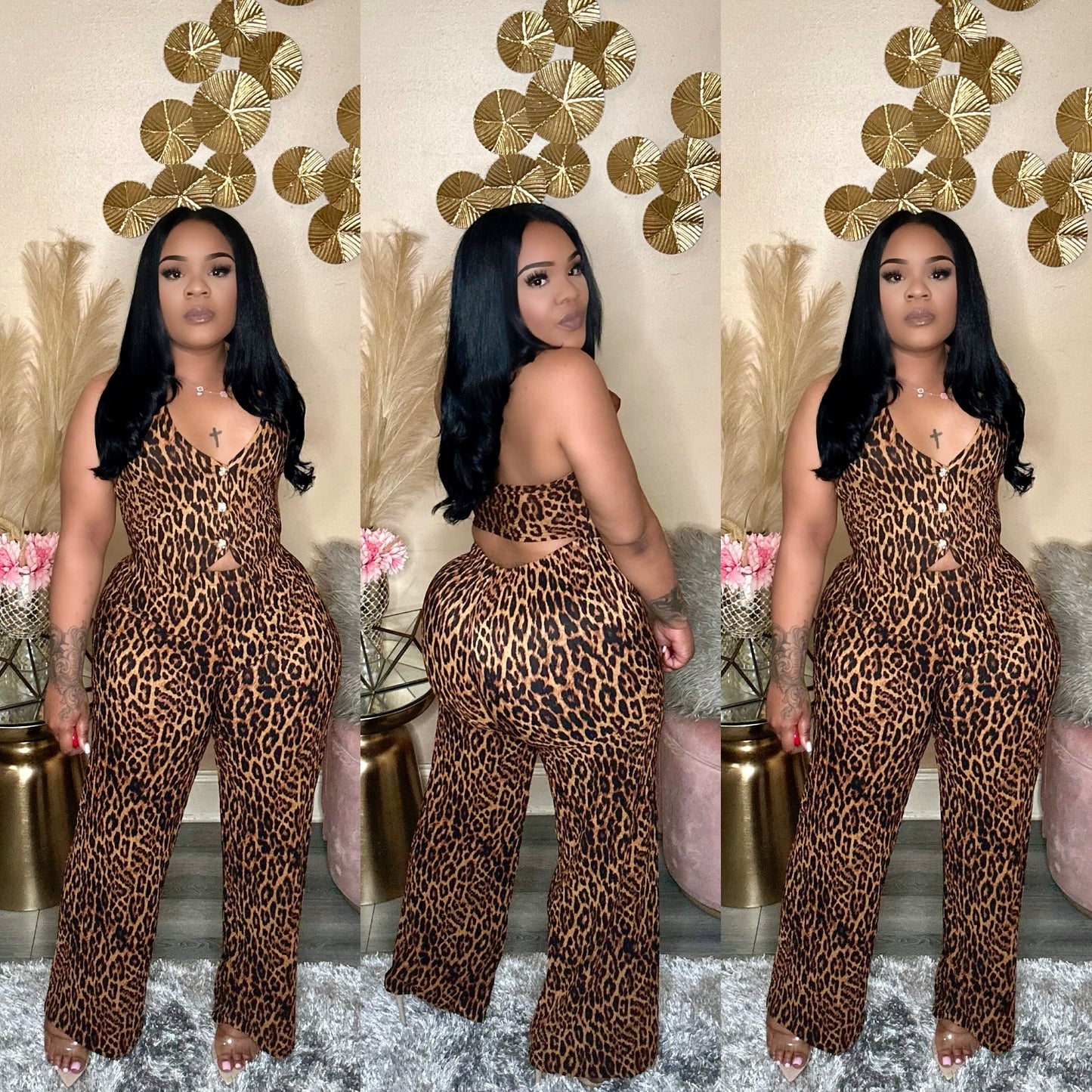 LEOPARD HALTER BABE VEST SET