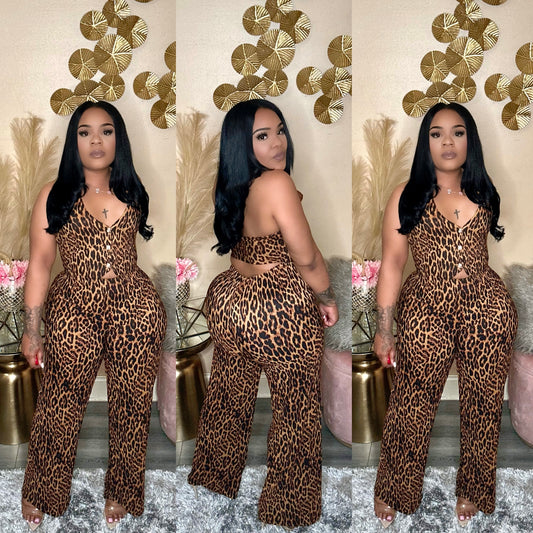 LEOPARD HALTER BABE VEST SET