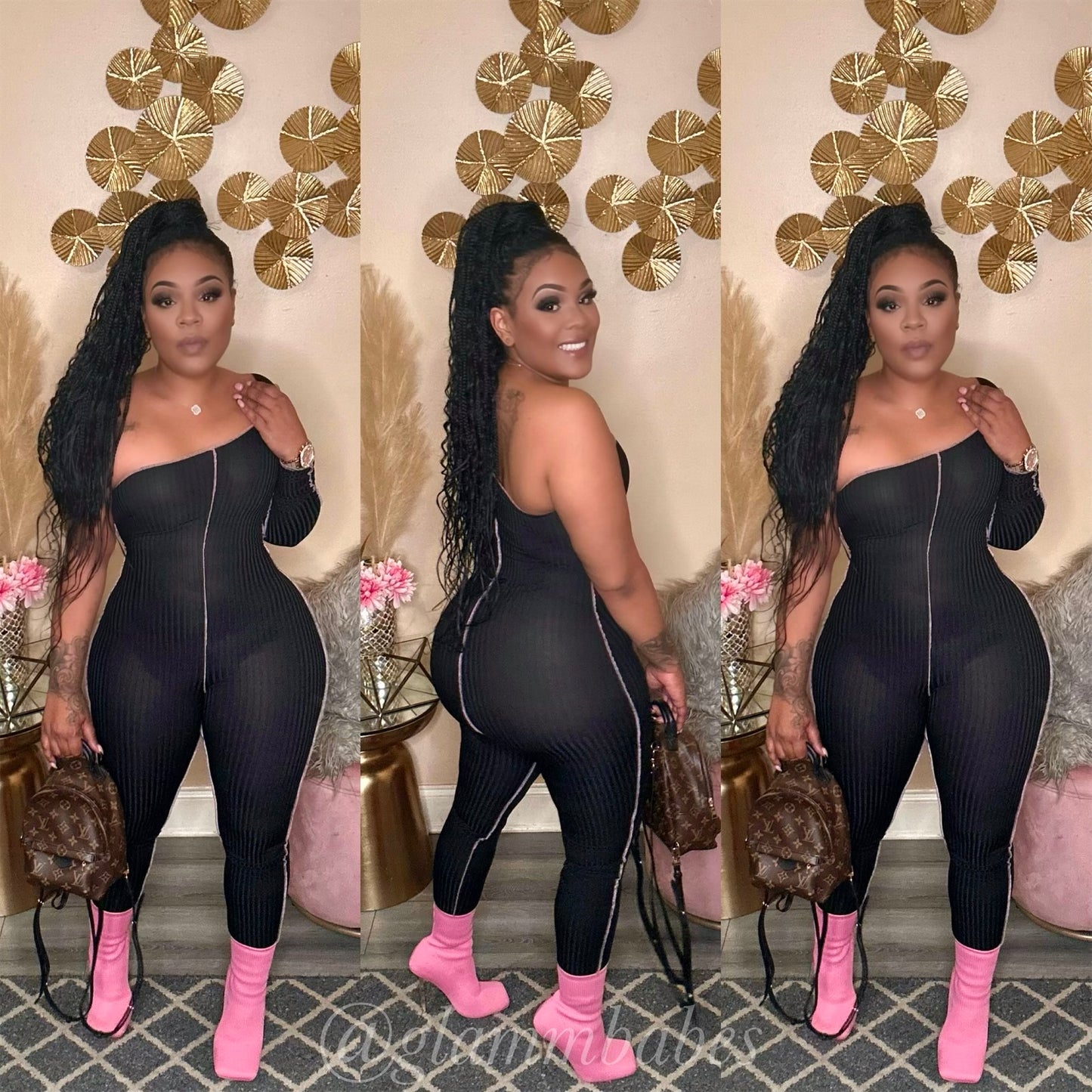 ONE SHOULDER BABE JUMPSUIT (BLACK)