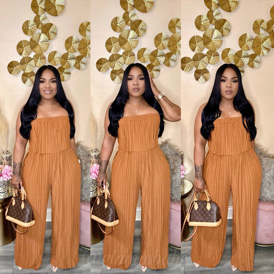 PLEATED BABE JUMPSUIT (COGNAC)