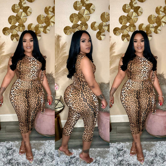 LEOPARD CAPRI BABE SET