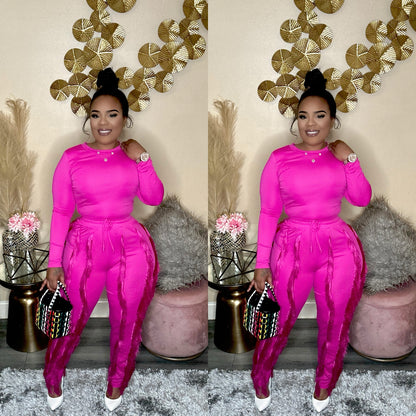 FRINGE BABE PANTS SET (FUCHSIA)